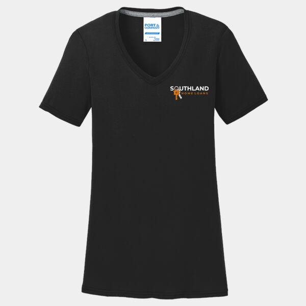Optional Logo - Ladies Performance Blend V Neck Tee Thumbnail