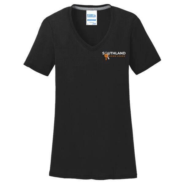 Optional Logo - Ladies Performance Blend V Neck Tee Thumbnail