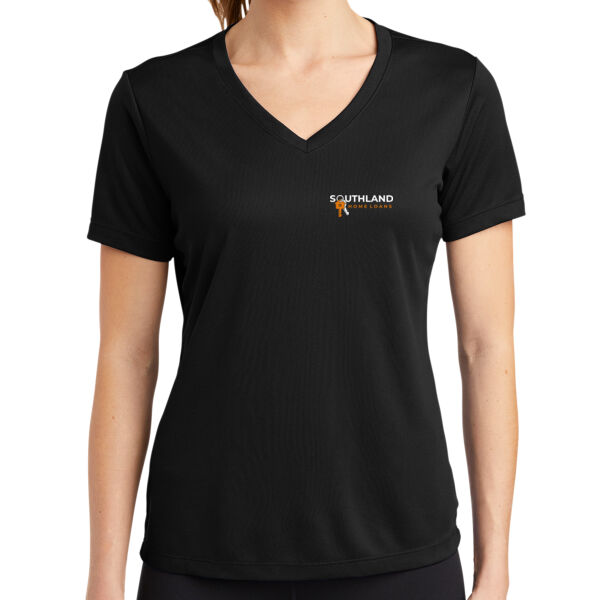 Optional Logo - Ladies PosiCharge ® RacerMesh ® V Neck Tee Thumbnail