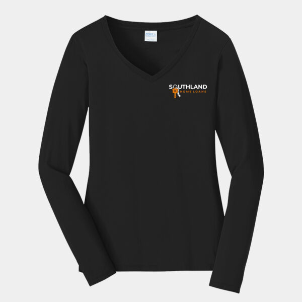 Optional Logo - Ladies Long Sleeve Fan Favorite V Neck Tee Thumbnail