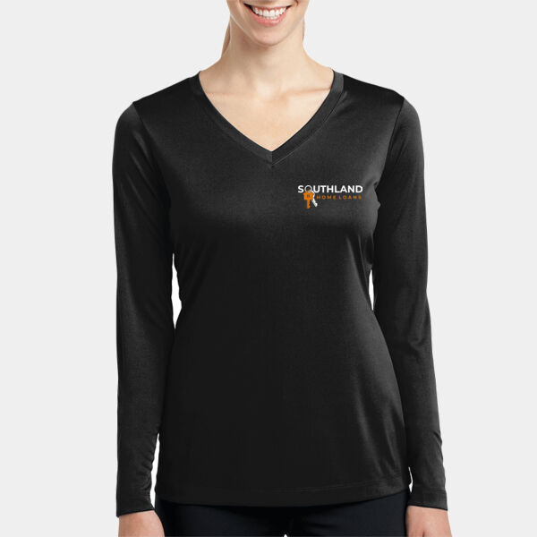 Optional Logo - Ladies Long Sleeve PosiCharge ® Competitor™ V Neck Tee Thumbnail