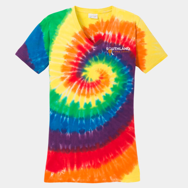 Optional Logo - Ladies Tie Dye V Neck Tee Thumbnail