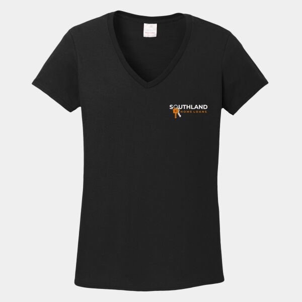 Optional Logo - Ladies Heavy Cotton ™ 100% Cotton V Neck T Shirt Thumbnail