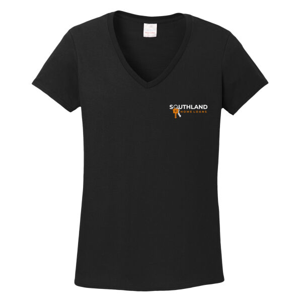 Optional Logo - Ladies Heavy Cotton ™ 100% Cotton V Neck T Shirt Thumbnail