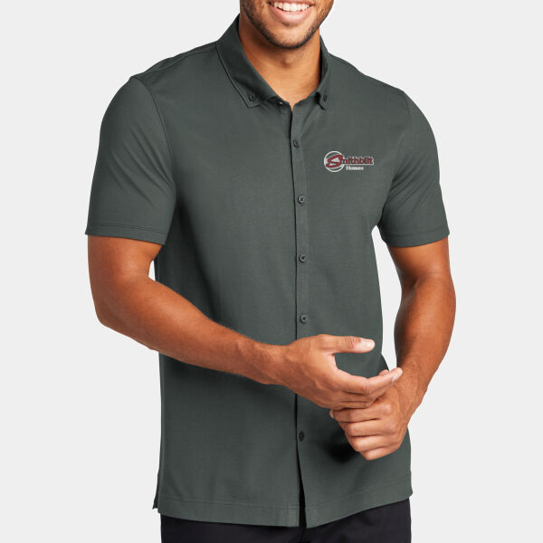 Optional Logo Embroidered - Stretch Pique Full Button Polo Thumbnail