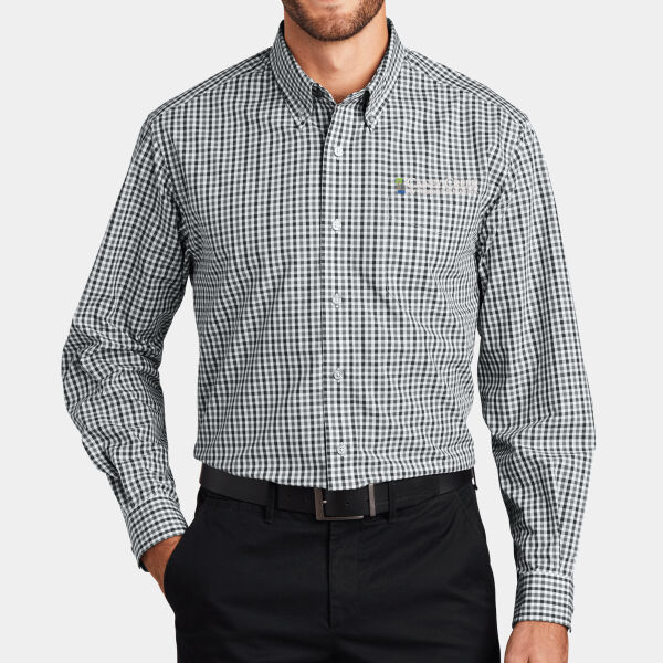 Optional Logo - Long Sleeve Gingham Easy Care Shirt Thumbnail