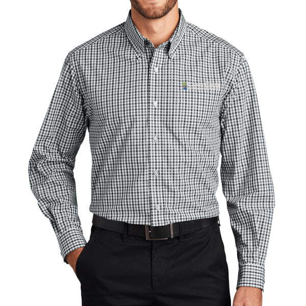Optional Logo - Long Sleeve Gingham Easy Care Shirt Thumbnail