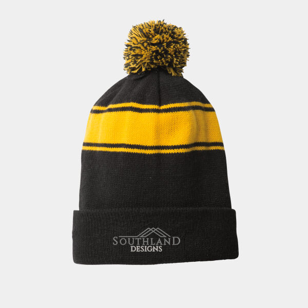Optional Logo - Stripe Pom Pom Beanie Thumbnail