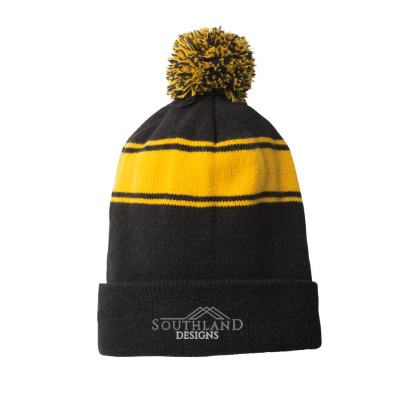 Optional Logo - Stripe Pom Pom Beanie Thumbnail