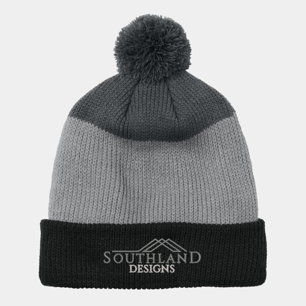Optional Logo - Cozy Striped Pom Beanie Thumbnail