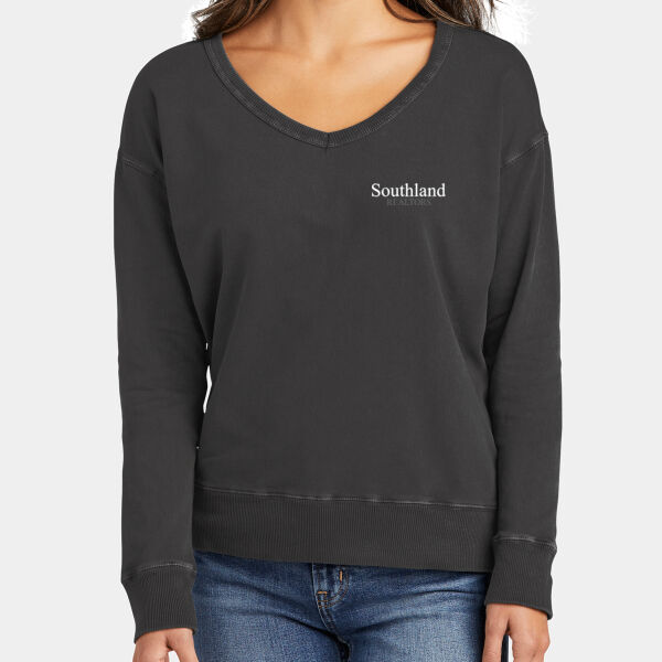 Optional Logo - Ladies Beach Wash ® Garment Dyed V Neck Sweatshirt Thumbnail