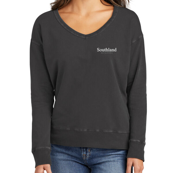Optional Logo - Ladies Beach Wash ® Garment Dyed V Neck Sweatshirt Thumbnail