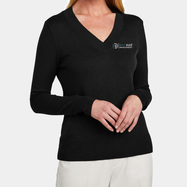 Optional Logo  - Women's Cotton Stretch V-Neck Sweater Thumbnail
