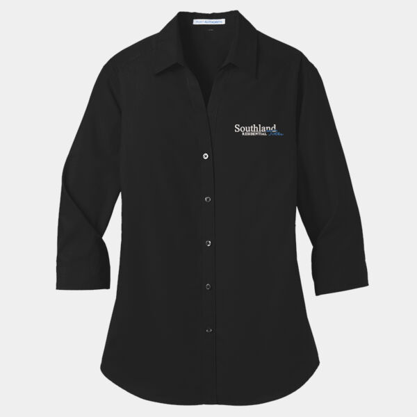 Optional Logo - Ladies 3/4 Sleeve Carefree Poplin Shirt Thumbnail
