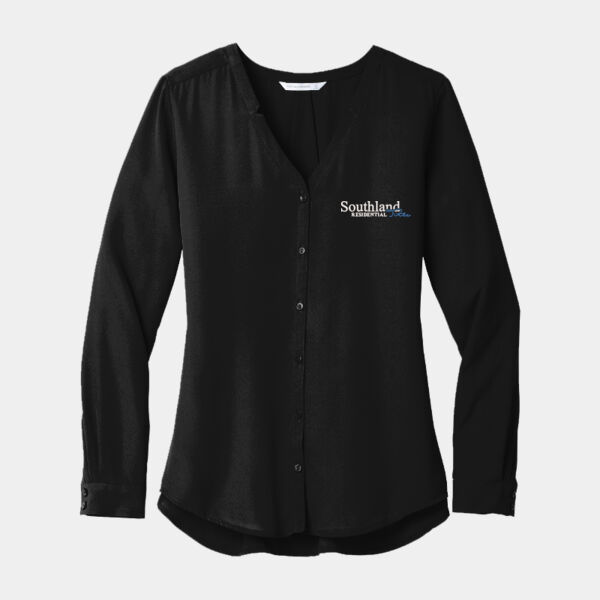 Optional Logo - Ladies Long Sleeve Button Front Blouse Thumbnail