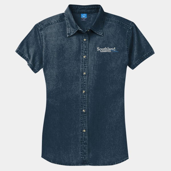 Optional Logo - Ladies Short Sleeve Value Denim Shirt Thumbnail