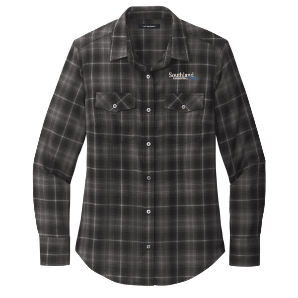 Optional Logo - Ladies Long Sleeve Ombre Plaid Shirt Thumbnail