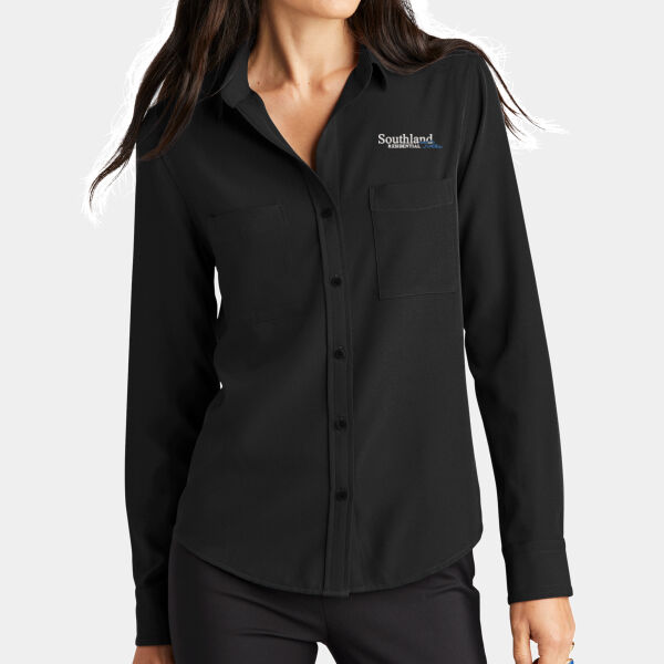 Optional Logo - Women's Stretch Crepe Long Sleeve Camp Thumbnail