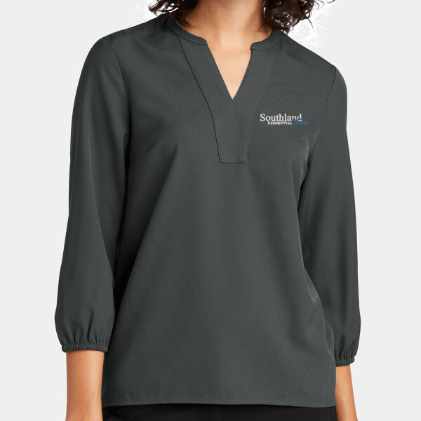 Optional Logo - Women's Stretch Crepe 3/4 Sleeve Blouse Thumbnail