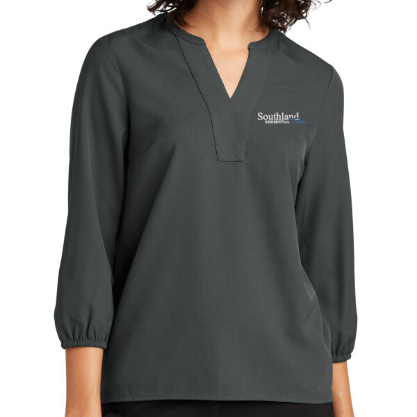 Optional Logo - Women's Stretch Crepe 3/4 Sleeve Blouse Thumbnail
