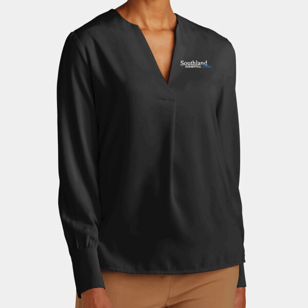 Optional Logo - Women's Open Neck Satin Blouse Thumbnail