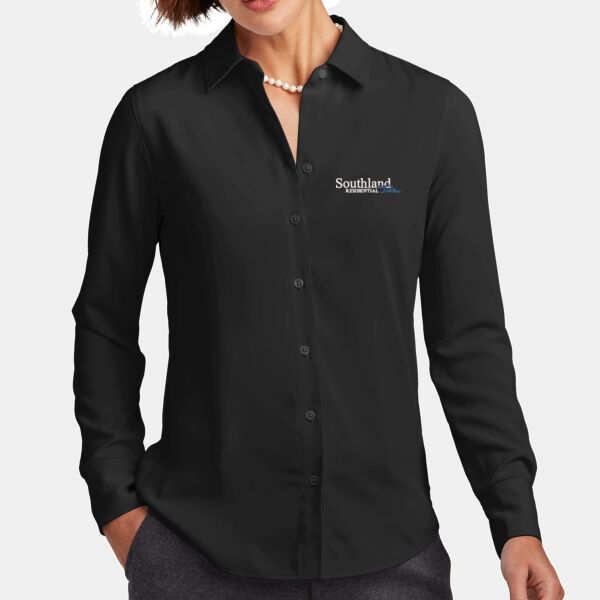 Optional Logo - Women's Full Button Satin Blouse Thumbnail