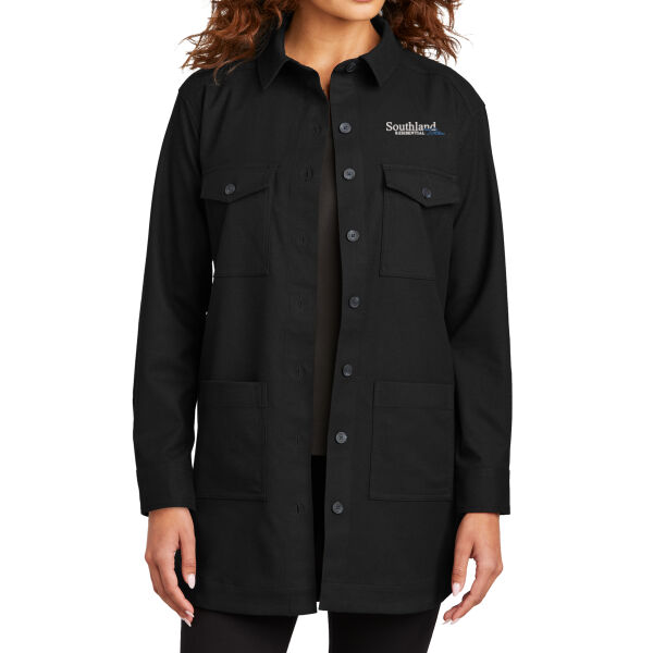 Optional Logo - Women's Long Sleeve Twill Overshirt Thumbnail
