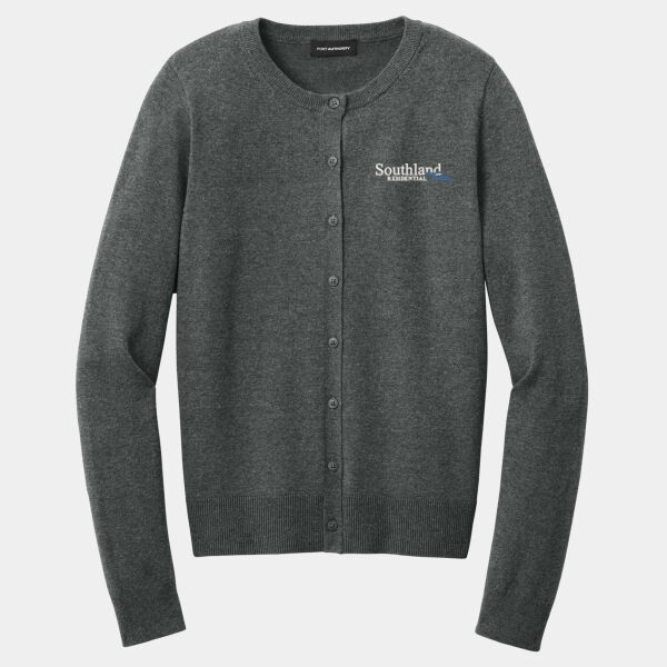 Optional Logo - Women's Easy Care Crewneck Cardigan Sweater Thumbnail